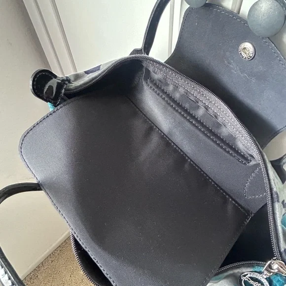 Longchamp tonal blue Floral Print Velvet Le Pliage Tote - Picture 4 of 5